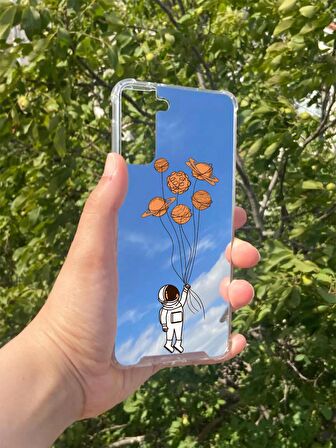 Samsung Galaxy S21 Plus Uyumlu Aynalı Astronot Desenli Darbe Kamera Korumalı Silikon Telefon Kılıfı