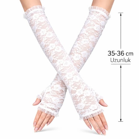 Evimdeyokyok Parmaksız Eldiven Beyaz Çiçekli Kadın 35-36 cm