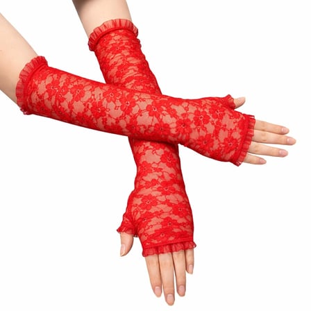 Evimdeyokyok Dantel Eldiven Parmaksız Kırmızı 35-36 cm Çiçekli