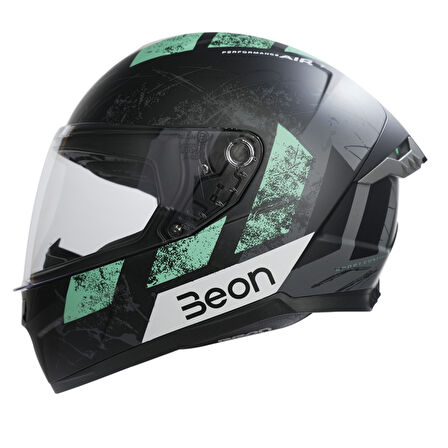 Beon B-507 Full Face Motosiklet Kaskı FF06 Siyah/Yeşil/Gri