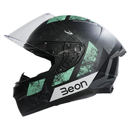 Beon B-507 Full Face Motosiklet Kaskı FF06 Siyah/Yeşil/Gri
