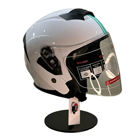 JK-516 Yazlık Motosiklet Kaskı Güneş Vizörlü Beyaz Mavi X2