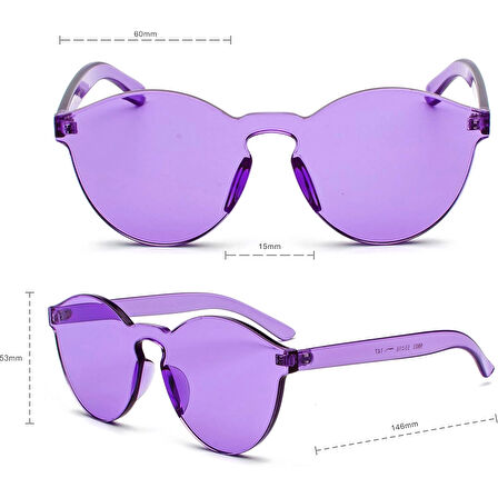 Sert Mika Oval Şekilli Çerçevesiz Mor Gözlük Retro Parti 5x14 Cm
