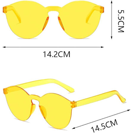 Sert Mika Oval Şekilli Çerçevesiz Sarı Gözlük Retro Parti 5x14 Cm