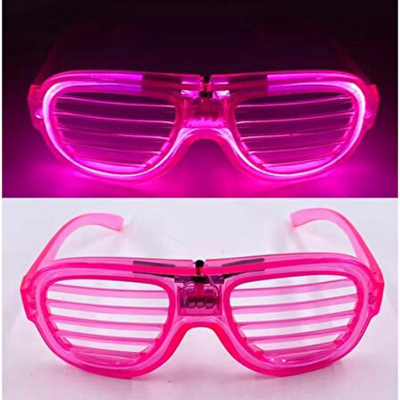 Pembe Led Işıklı Parti Gözlüğü - Neon Glow Şerit Gözlük 3 Modlu
