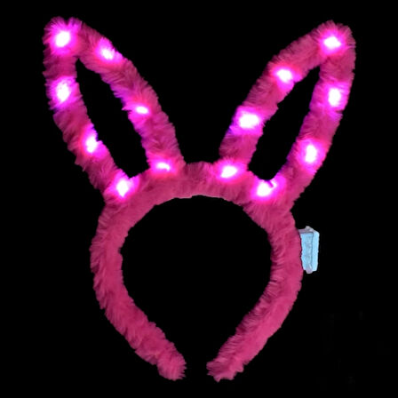 Led Işıklı Peluş Pofuduk Tavşan Kulak Tavşan Taç Şeker Pembesi 17x23 Cm