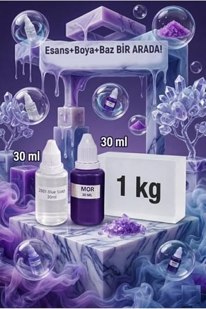 Blue Soap Esans & Mor Boya & Sabun Bazı 1 KG Yapım Seti