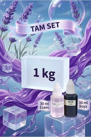 Lavanta Esansı & Mor Boya & Sabun Bazı 1 KG Yapım Seti
