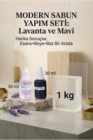 Lavanta Esansı & Mavi Boya & Sabun Bazı 1 KG Yapım Seti