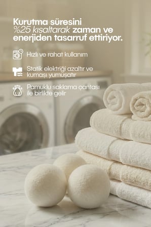 Çamaşır Yün Kurutma Topu ve Koku Seti - Kurutma Makinesi İçin - 3 Adet Top