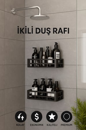 İkili Yapışkanlı Raf Duş Rafı Banyo Rafı Mutfak Rafı Organizer Düzenleyici Saklayıcı Sabunluk Şampua