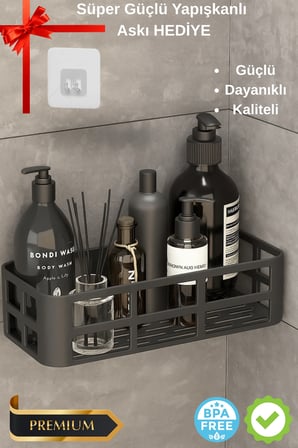 Banyo Düzenleyici Organizer Şampuanlık Havlupan Askısı Havluluk Siyah Banyo Duş Rafı Mutfak Rafı