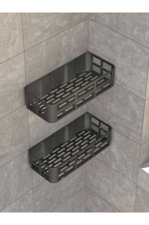Banyo Düzenleyici Organizer Şampuanlık Havlupan Askısı Havluluk Siyah Banyo Duş Rafı Mutfak Rafı