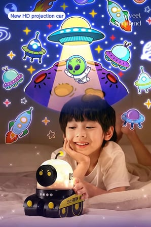Robot Projeksiyon Gece Lambası Hoparlörlü Şarjlı Yıldızlı Gökyüzü Temalı LED Projeksiyon Lambası