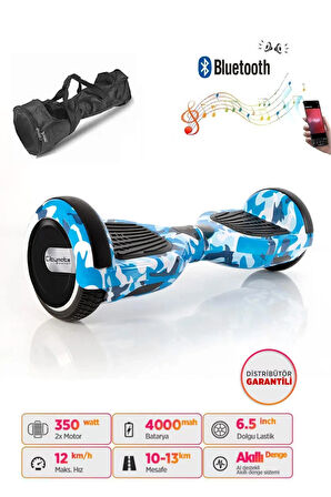Elektrikli Kaykay Hoverboard 6.5 Inch Mavi Kamuflaj Akıllı Dengeli Çanta Hediye D03