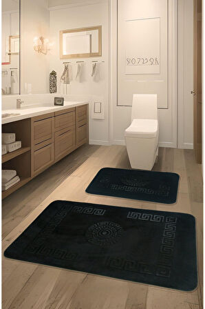 Simav Deluxe Kaymaz Taban, Yumuşacık, Emici 2'li Lüks Baskılı Banyo Paspası