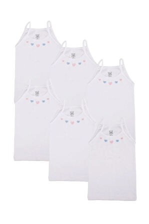 Kız Çocuk Ip Askılı Işlemeli Ribana 6'lı Paket Atlet