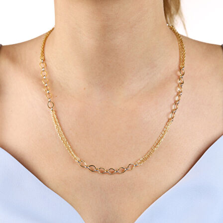 14 Ayar Altın Topaç ve Figaro Zincir 50 Cm