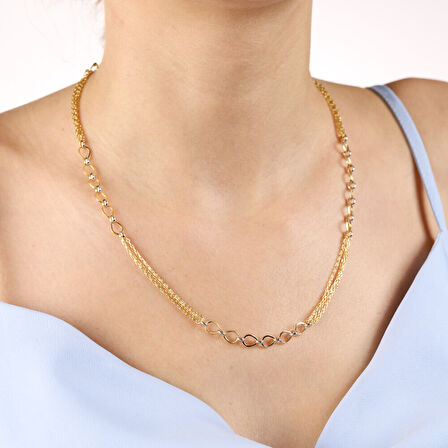 14 Ayar Altın Topaç ve Figaro Zincir 50 Cm