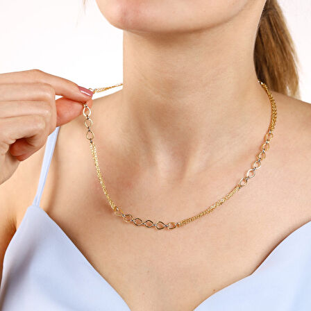 14 Ayar Altın Topaç ve Figaro Zincir 50 Cm