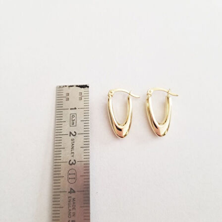 Altın Küpe 14K 585 Parlak Damla Tasarım 2.0 cm Zarif Küpe