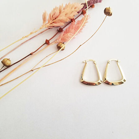 Altın Küpe 14K 585 Parlak Çanta Tasarım 2.3cm Zarif Küpe 