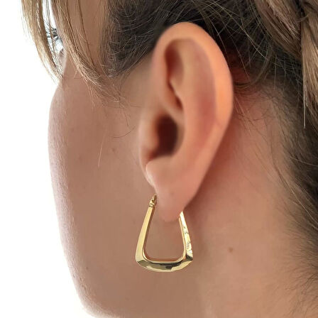 Altın Küpe 14K 585 Parlak Çanta Tasarım 2.3cm Zarif Küpe 