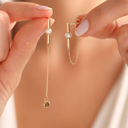 14 Ayar Altın İnci Küpe İtaly