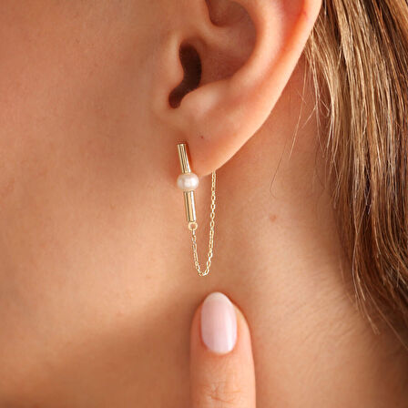 14 Ayar Altın İnci Küpe İtaly