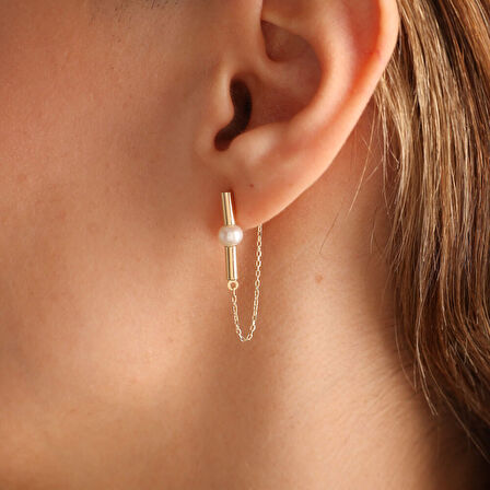 14 Ayar Altın İnci Küpe İtaly