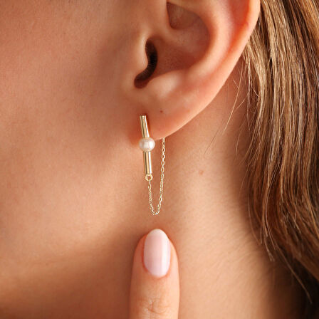 14 Ayar Altın İnci Küpe İtaly