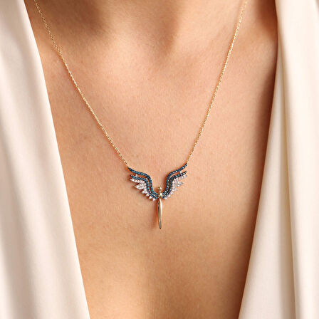 14 Ayar Altın Angel Kolye Blue Topaz
