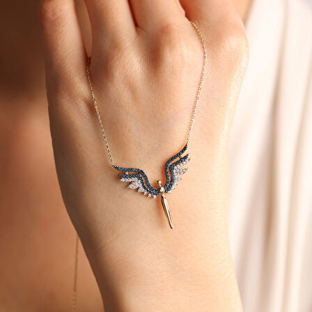 14 Ayar Altın Angel Kolye Blue Topaz