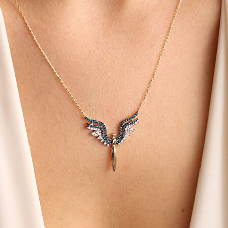 14 Ayar Altın Angel Kolye Blue Topaz