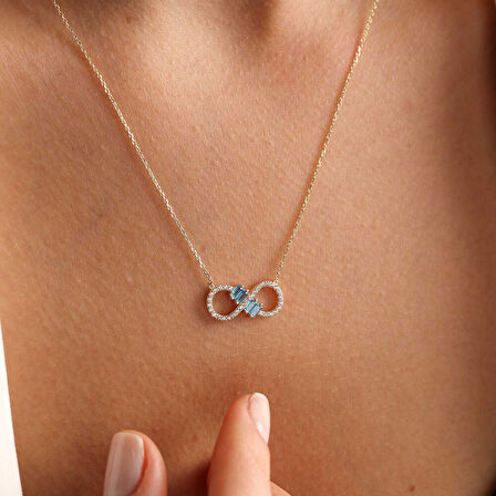 Sonsuzluk Altın Kolye Aquamarin Stone