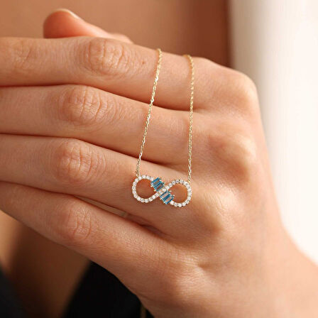 Sonsuzluk Altın Kolye Aquamarin Stone