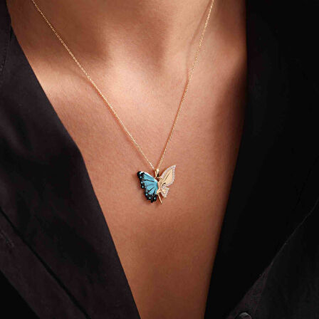 Altın Kelebek Kolye Mineli