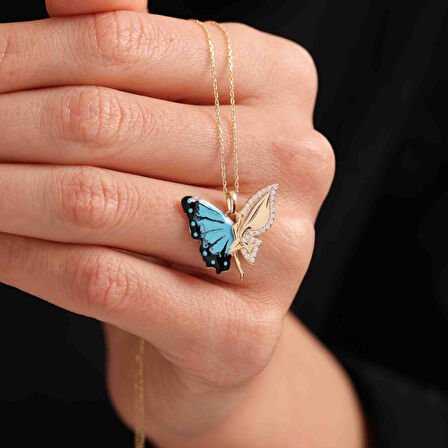 Altın Kelebek Kolye Mineli