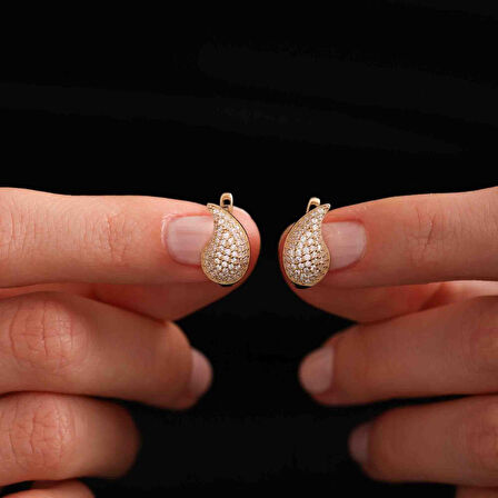 Altın Drop Küpe 1.5 cm Taşlı