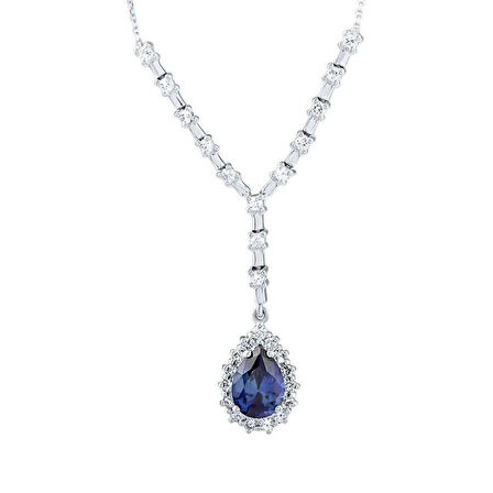 1.99 Karat Pırlanta Safir Damla Kolye