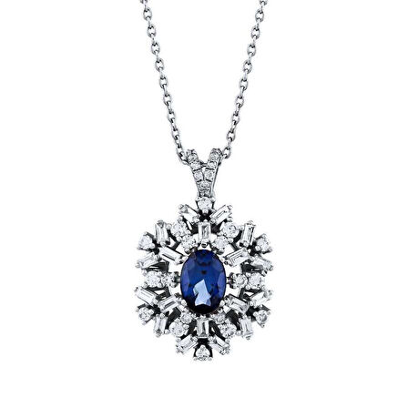 1.75 Karat Pırlanta Safir Kolye