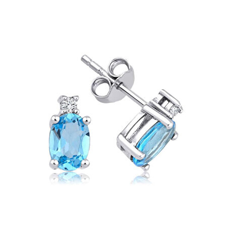 1.89 Karat Pırlanta Blue Topaz Küpe