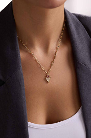 14 Ayar Altın Aura Ruby Kolye İtaly Aynalı ve Ataç Zİncirli