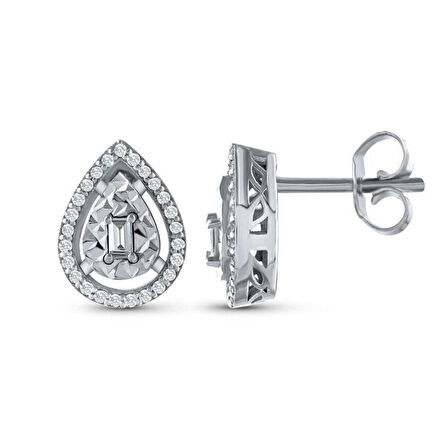 0.21 Karat Pırlanta Baget Damla Küpe