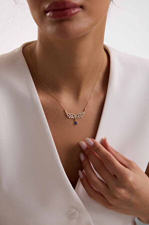 Melek Tasarım Damla Mavi Taşlı Kolye NEW