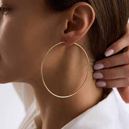 14K Altın Halka Küpe 1,2 mm 7.5 cm GİZLİ KİLİT