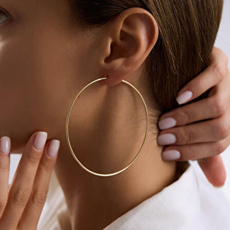 14K Altın Halka Küpe 1,2 mm 7.5 cm GİZLİ KİLİT