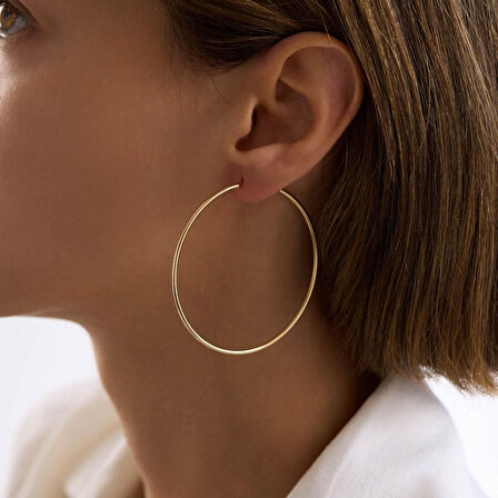14K Altın Halka Küpe 1,2 mm 6.0 cm GİZLİ KİLİT