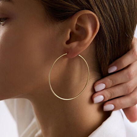 14K Altın Halka Küpe 1,2 mm 6.0 cm GİZLİ KİLİT