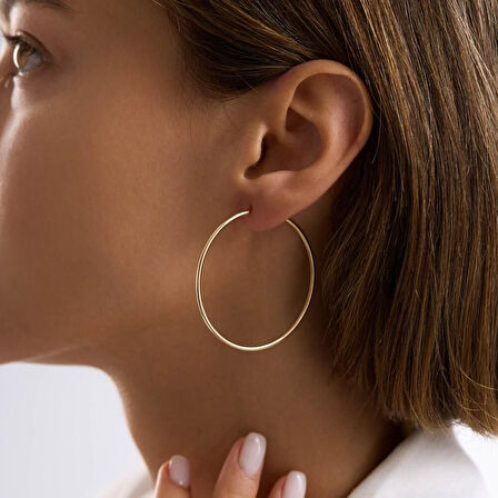 14K Altın Halka Küpe 1,2 mm 4.5 cm GİZLİ KİLİT